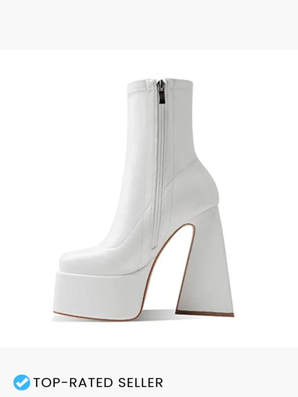 Platform Boots Mid Calf Chunky High Heel Square Toe Side Zipper Ankle Booties